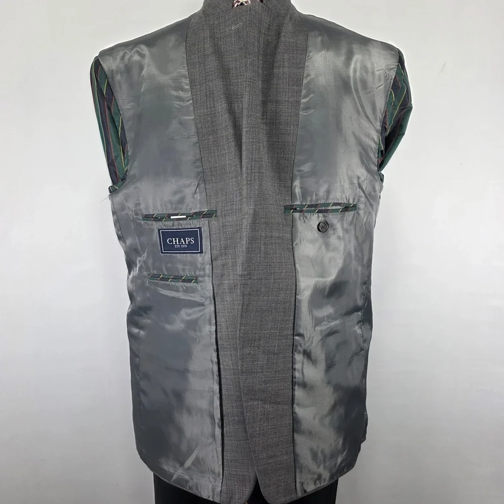 Chaps Men's‎ Sport Coat Blazer Two Button Gray Heather Sharkskin Wool 46R